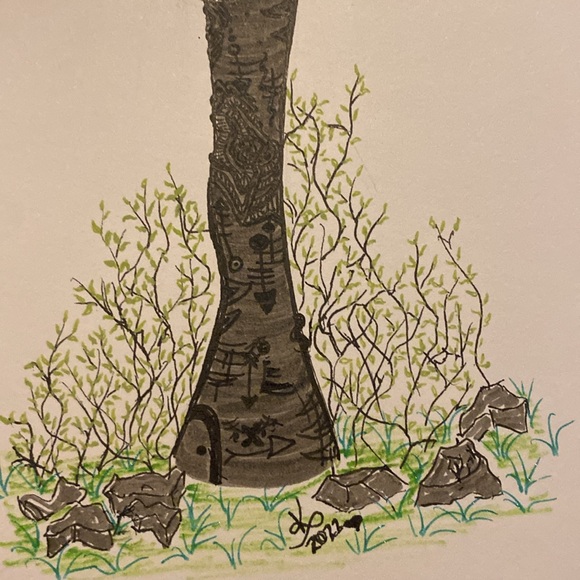 Unframed Original Art Drawing Graceful Pose Tree Lady in Ink, Marker, & Gel Pen - Picture 4 of 5